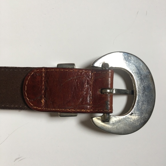 Vintage LINEA PELLE Horseshoe Brown Leather Belt S - Picture 3 of 7